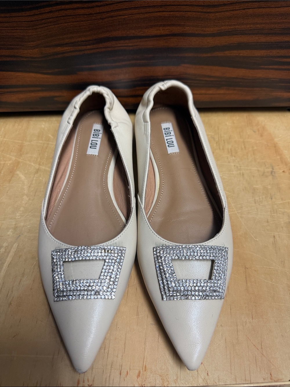 BIBI LOU Cream Pointed-Toe Embellished Flats
